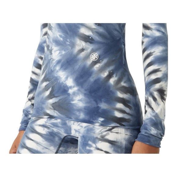 Tory Burch Sport Tissue-Seamless Long Sleeve‎ Shibori Navy Black Tie-Dye Top L - Picture 10 of 10